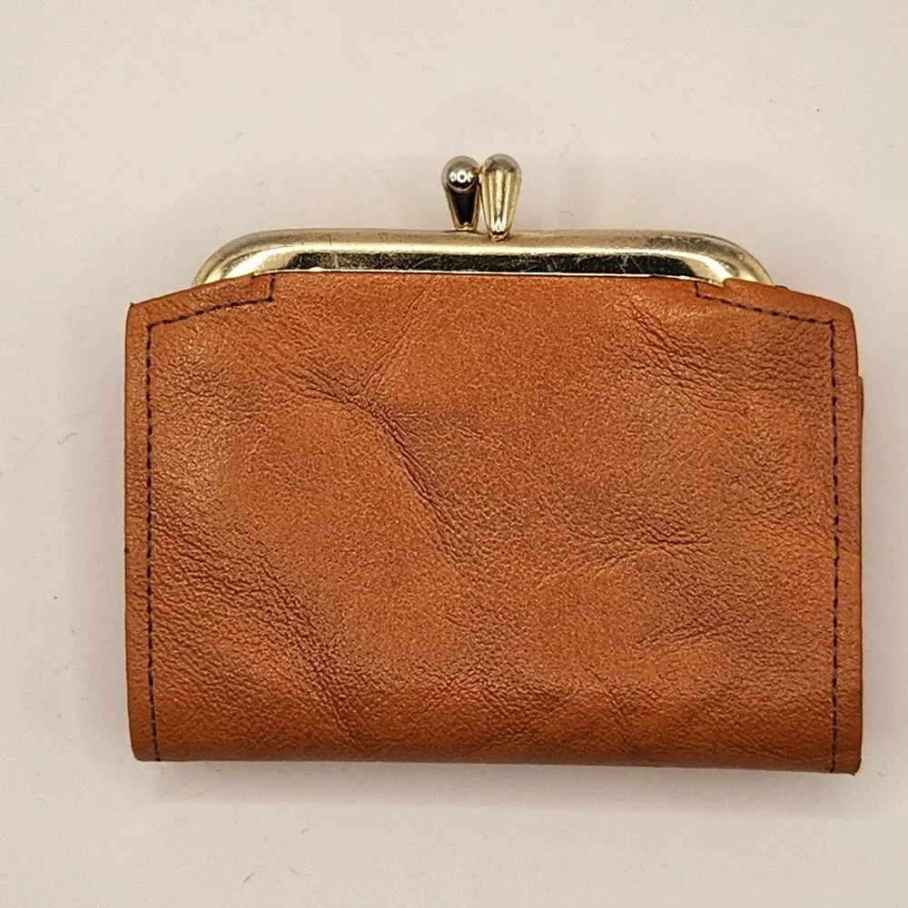 Vintage Princess Gardner Tan Cowhide Splits Trifold Wallet Kiss Lock Western
